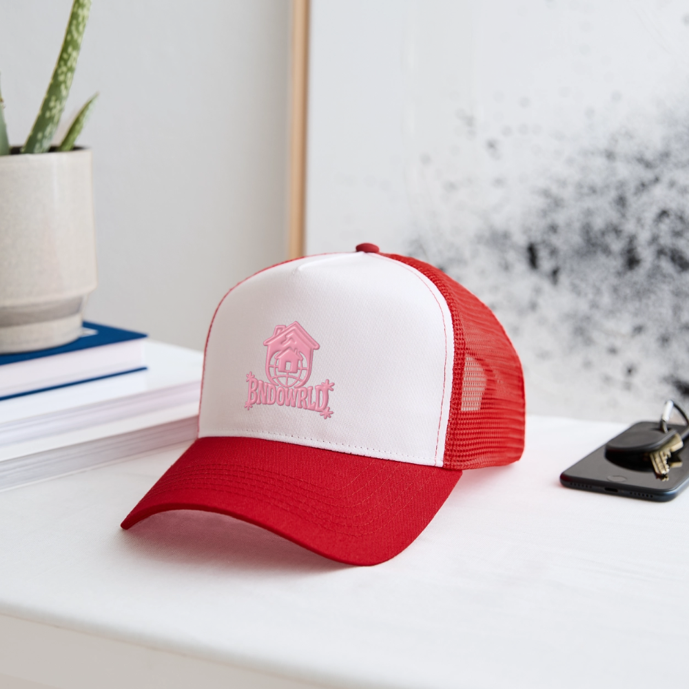 BNDOWRLD Logo Trucker Cap - white/red
