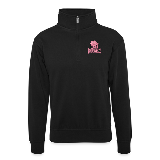 Unisex Pullover mit Zip-Kragen - Schwarz